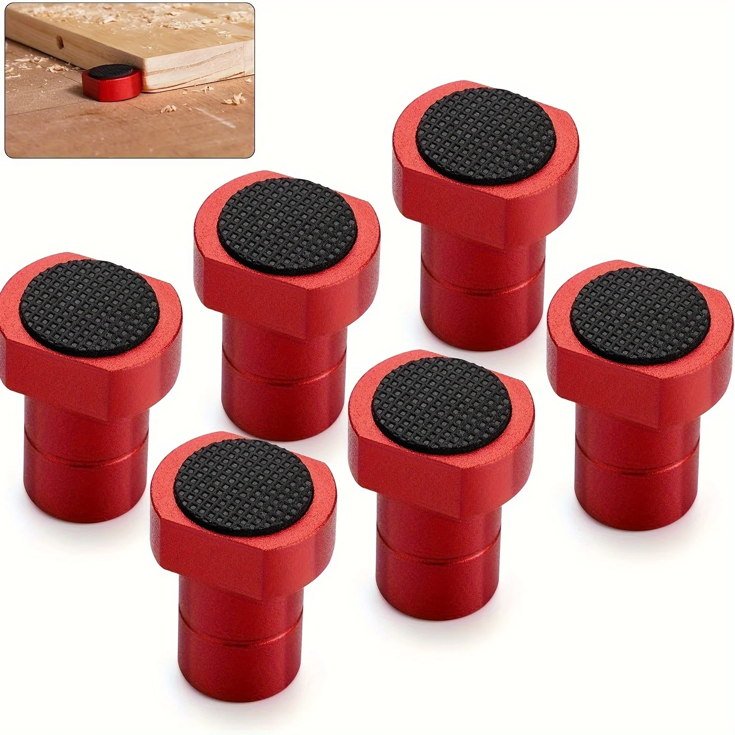 6pc Heavy-Duty Aluminum Bench Dogs Precision MFT Table Stop with Anti-Slip Grip for 3/4Inch Holes Woodworking Clamping Assistant
