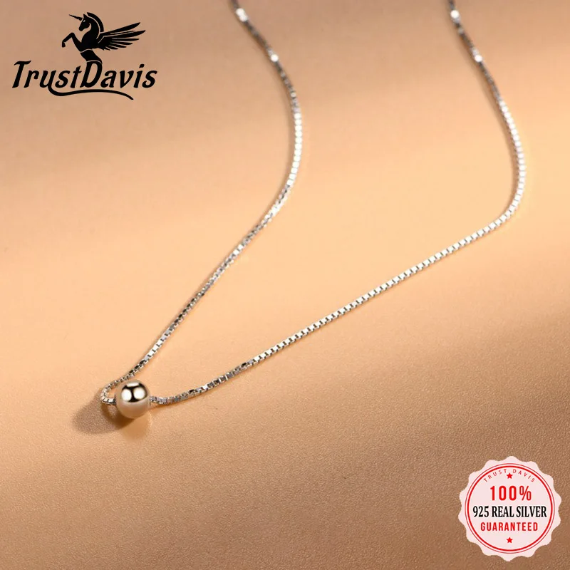 

TrustDavis Minimalist 925 Sterling Silver Mini Round Bead Clavicle Chain For Women Wedding Party S925 Necklace Jewelry DS843