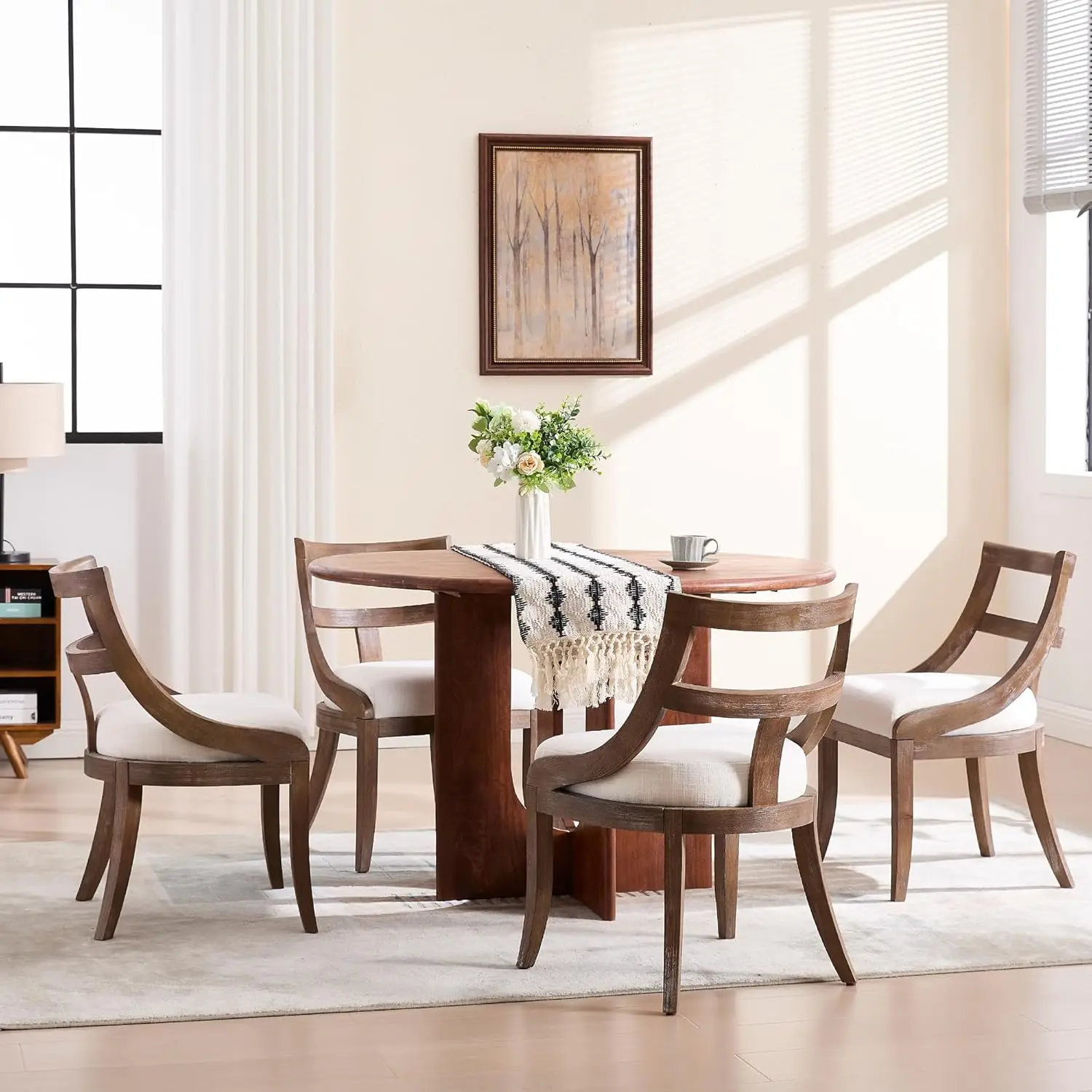 Modern Farmhouse Dining Chairs Set Of 6 Mid Century Upholstered Dining Chair With Wooden Curved Back Kitchen Chairs For Dining