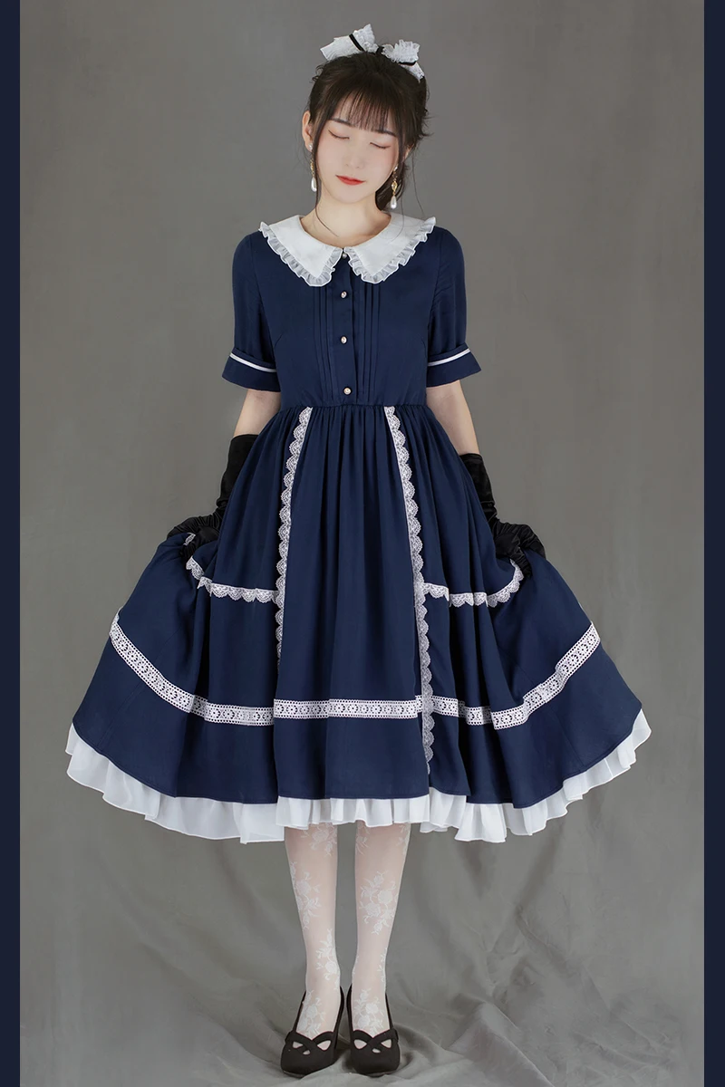 Robe lolita style collégien anglais, en dentelle, rétro, nœud papillon, victorienne, élégante, kawaii, gothique, jolie