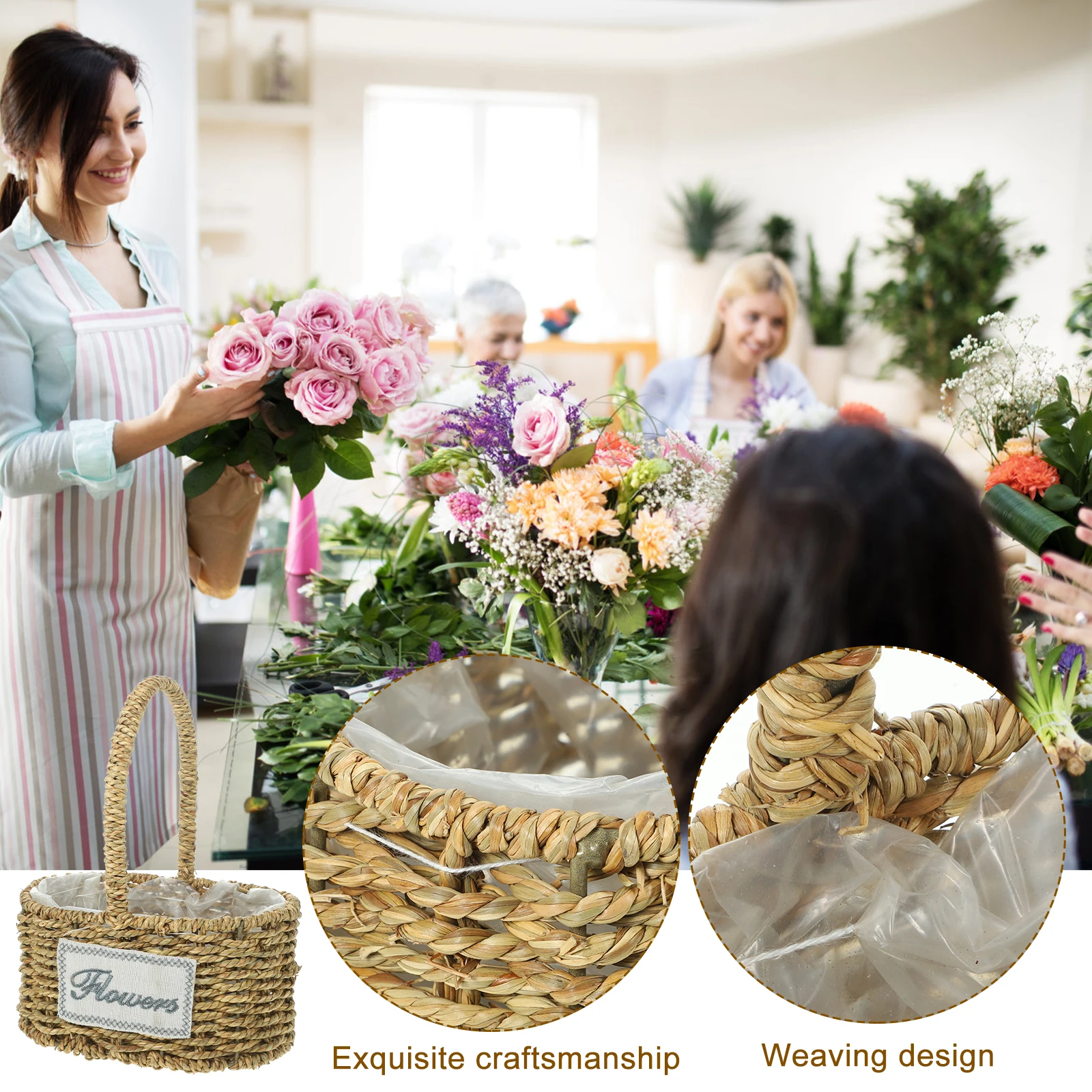 

Hand Woven Picnic Basket with Handle Rustic Storage Basket for Food Snacks Fruits Vegetables Outdoor Party Wedding Gift Decor