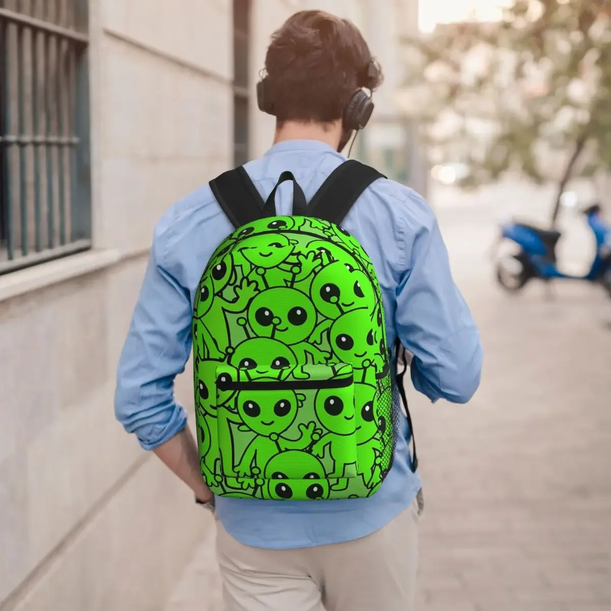 Neon Green Alien Graphic Backpack Boys Girls BookBag Children School Bag Laptop Shoulder Bags for Men Women