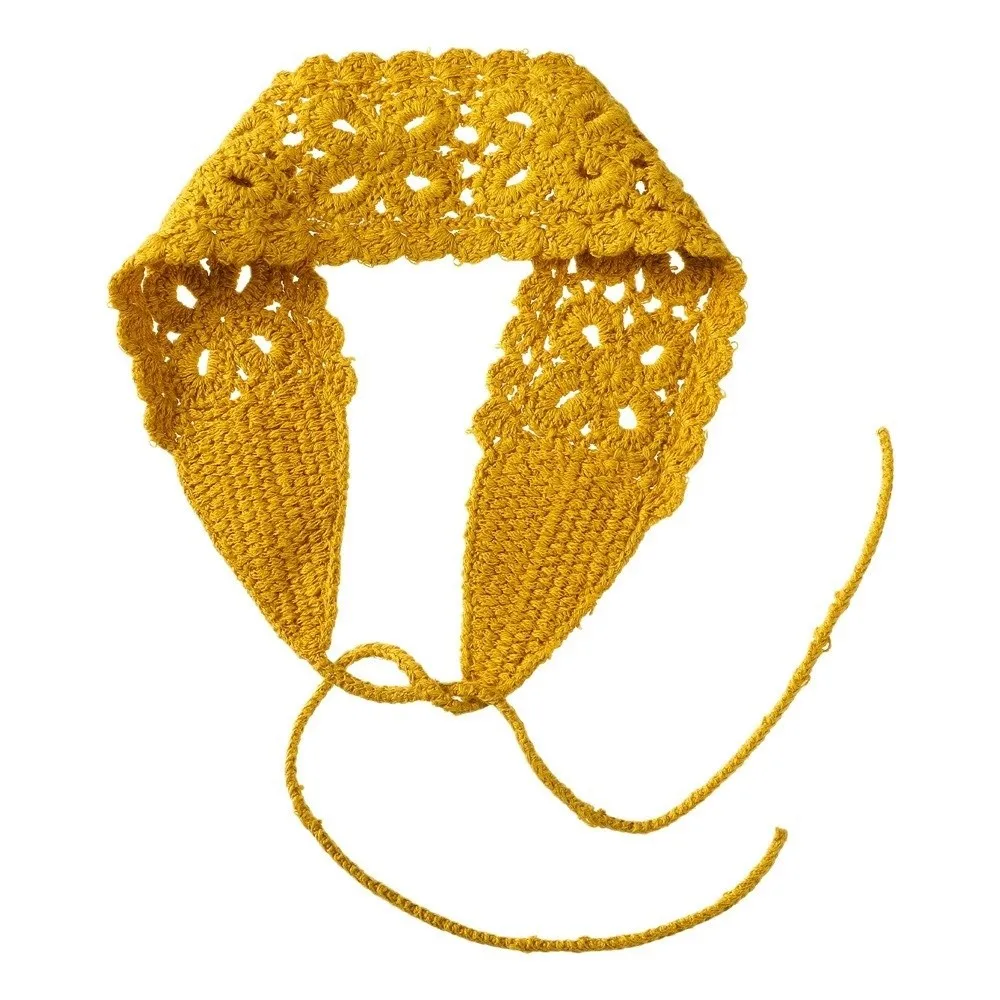 

Retro Floral Headband Crochet Handmade Knit Hair Band Hollow Out Solid Color Hair Scarf