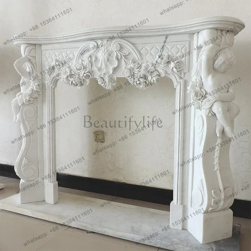 

Natural marble fireplace European and American TV cabinet interior decoration stone carving fireplace rack