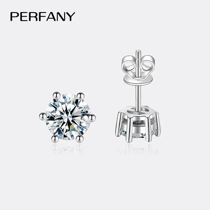 PERFANY 0.2-2CT Moissanite Earrings For Women S925 Pure Silver Classic Six Claw Shiny Laboratory Diamond Wedding Jewelry