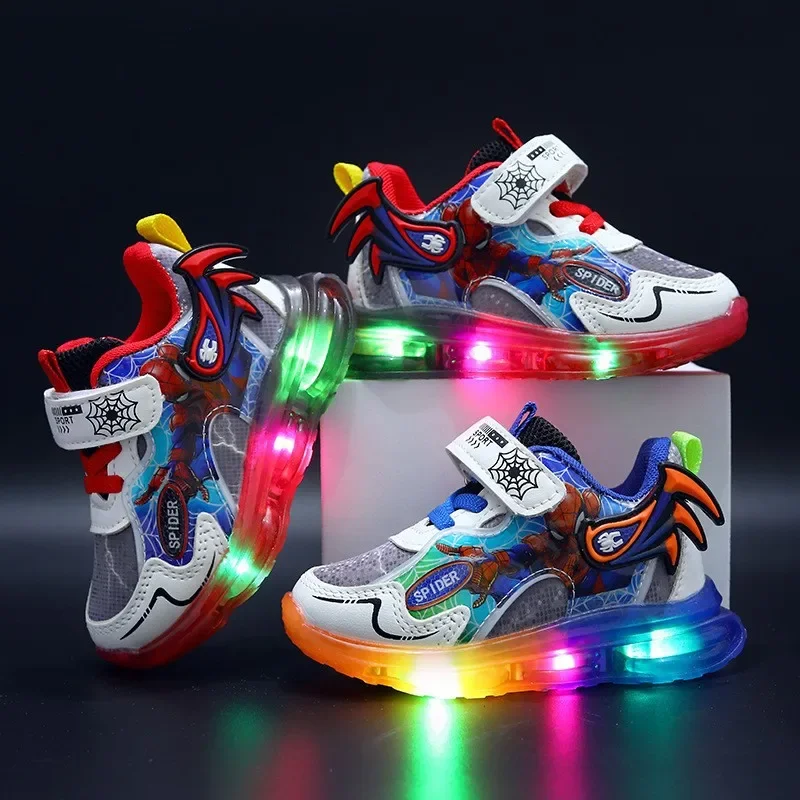 Spring Autumn Baby Boy Led Light Shoes Kid Girl Cartoon Spiderman Casual Sneaker Children Breathable Toddler Running Sport Shoes