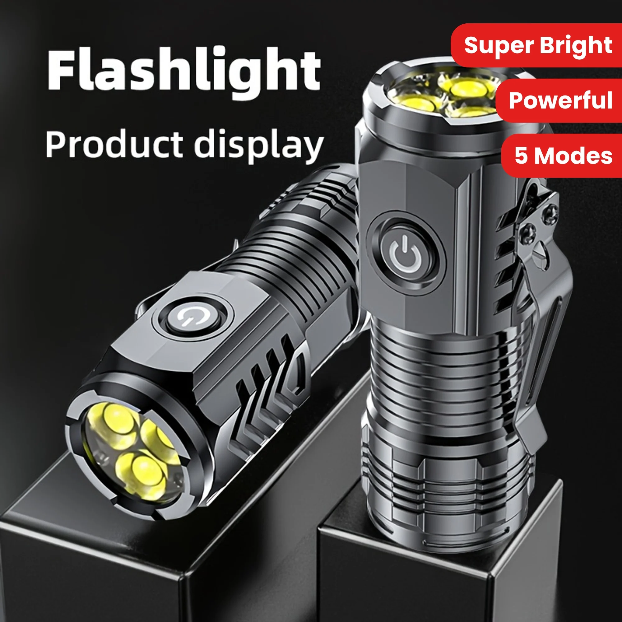Portable Mini LED Flashlight Powerful 3*Wick Small Pocket Torch USB Rechargeable Strong Light Lantern Super Bright Cap Clip Lamp