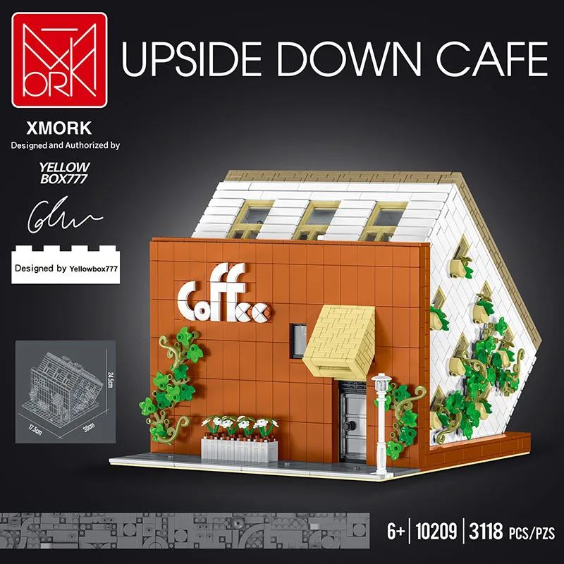 XMork 10209 Upside Down Cafe Model City Modular Street View Series DIY Creative Toys Building Blocks Gift For Boys 3118Pcs