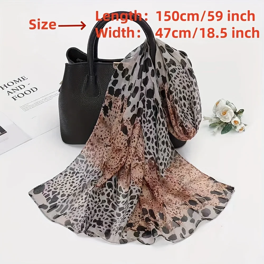 Retro Bohemian Style Leopard Print Chiffon Scarf, Suitable for Casual Weekends, Travel, and Beach Trips