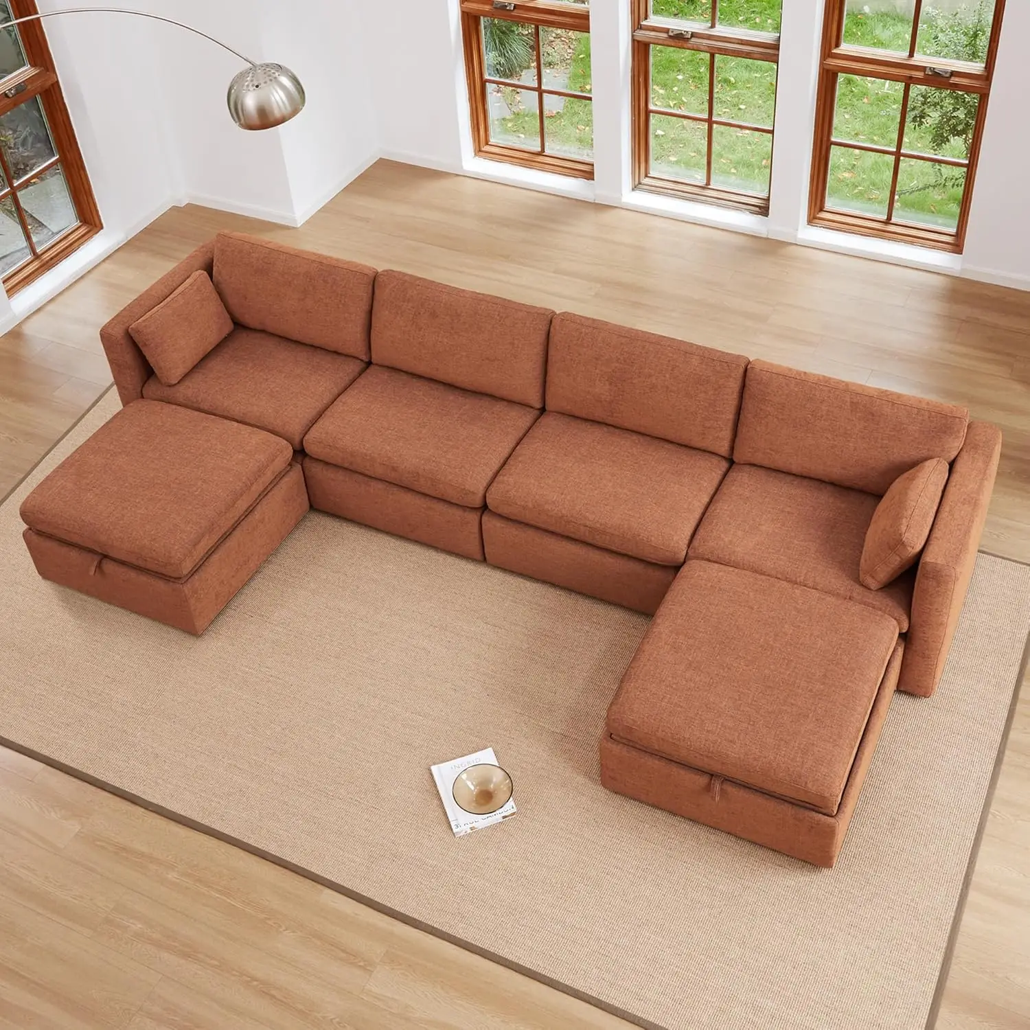 

6 Seat U Shaped Modular Sofa Set Extra Large Sectional Couch with Reversible Chaise Width Sofa with Storage Ottomans