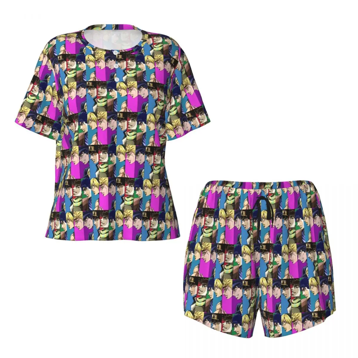 

Anime JoJo Bizarre Adventure Round Neck Short Sleeve Nightgowns for Sleeping Sleepshirts Women Loose Pajama Set Short Pants