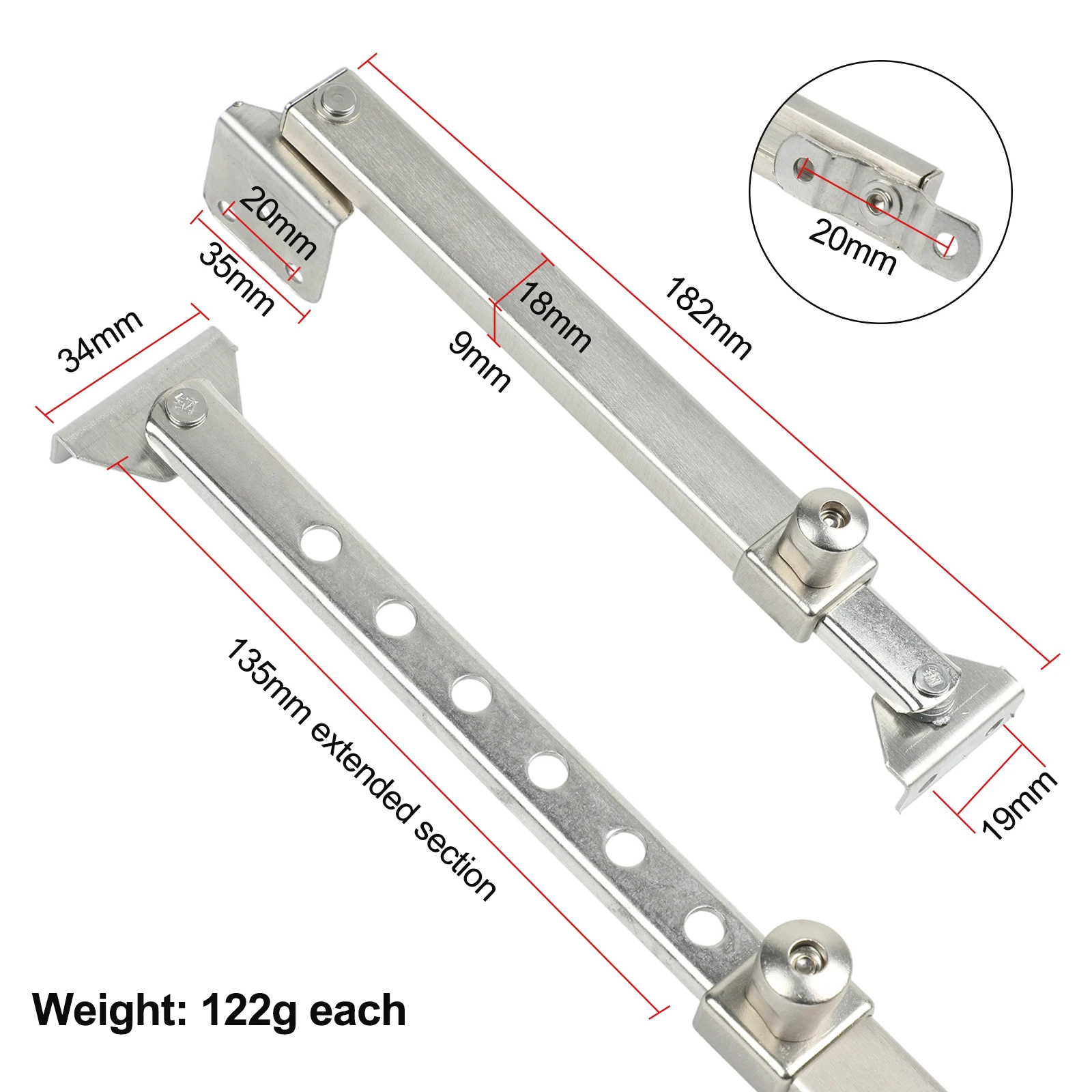Windproof Electroplated Telescopic Support Stainless Steel Hinge with 7 Position Adjustment for Casement Window Ventilation