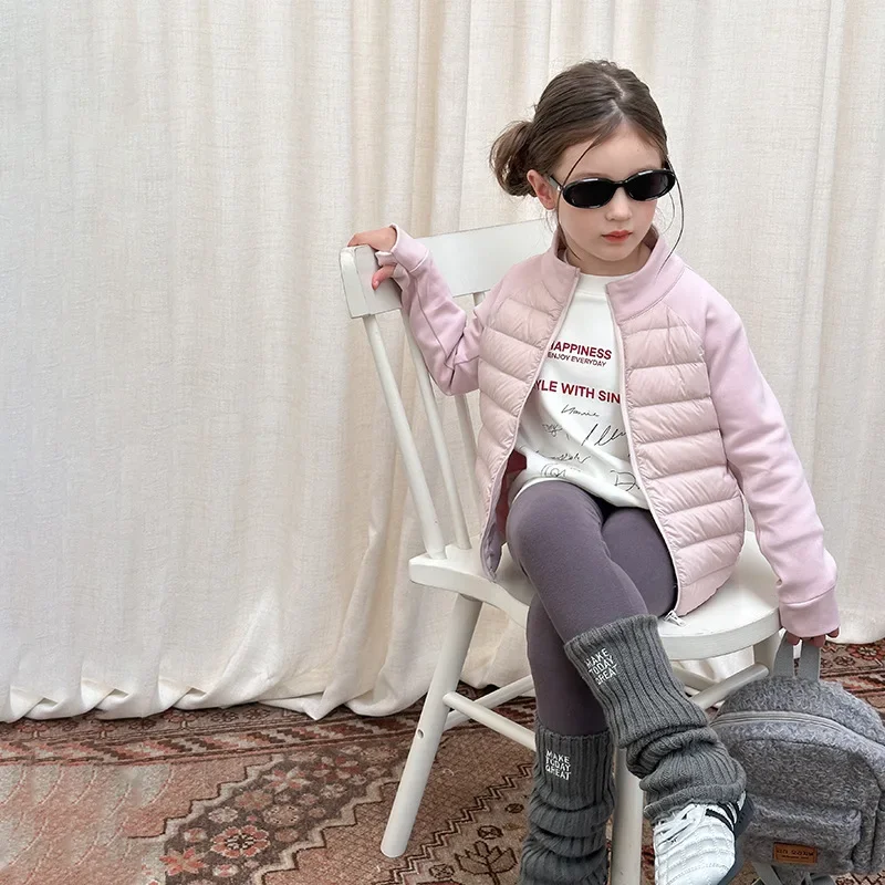 

Children Clothing Winter Girls Velvet Light Down Jacket 2025 New Fashionable Solid Color Casual Kids Warm Simple Coat