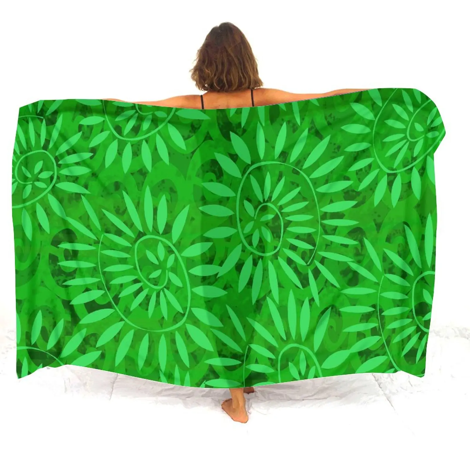 

Customizable Puletasi Polynesian Ember Sarong Women Fern Pattern Shawl Skirt Lightweight Jungle Retreat