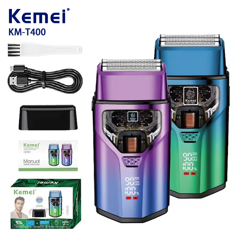 

KEMEI KM-T400 Dual Foil 9000RPM 5W Magnetic Levitation Motor LCD Display 1400mAh Men's Electric Shaver Professional Shaver