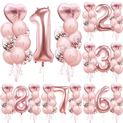 1-9 Birthday Party Decorations Birthday Rose Gold Balloon Set Foil Balloon Set