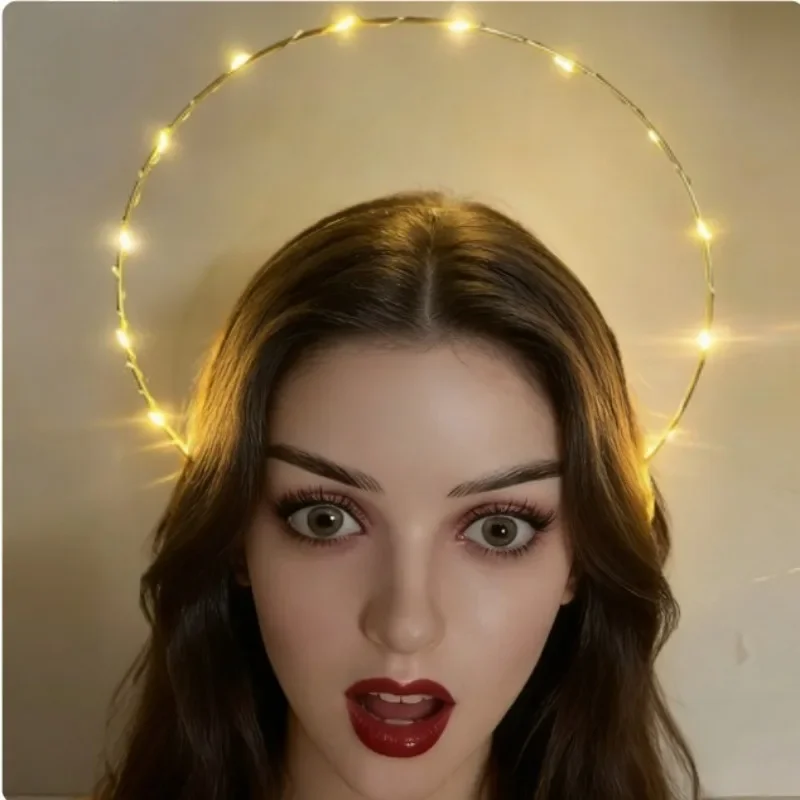 Light Up Led Angel Halo Goddess Bride Pearl Crown Headband Girl Women Flower Wreath Party Birthday Costume Wedding Festival