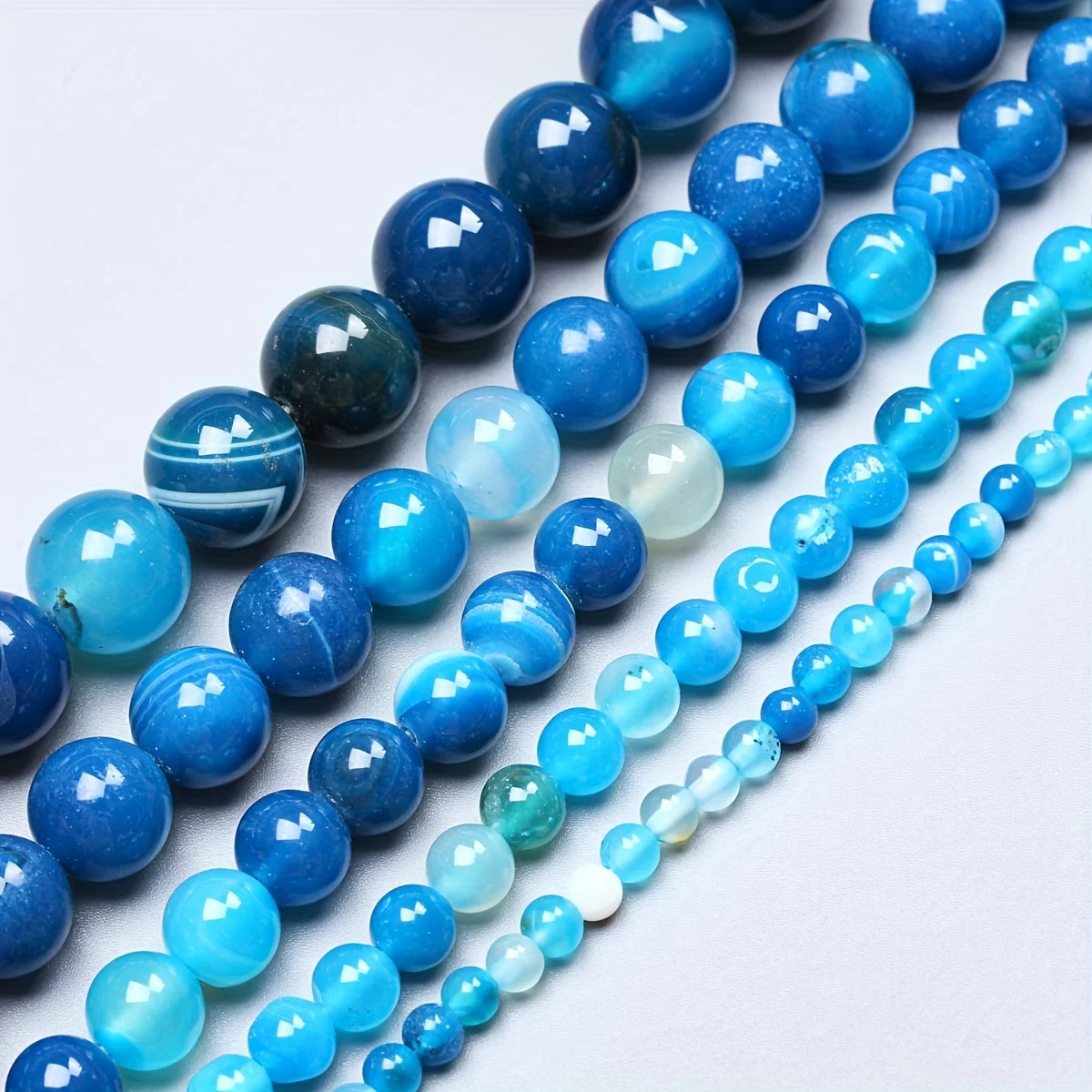 4/6/8/10mm Blue Striped Agate Natural Stone Round Beads DIY Handcrafted Jewelry Accessories