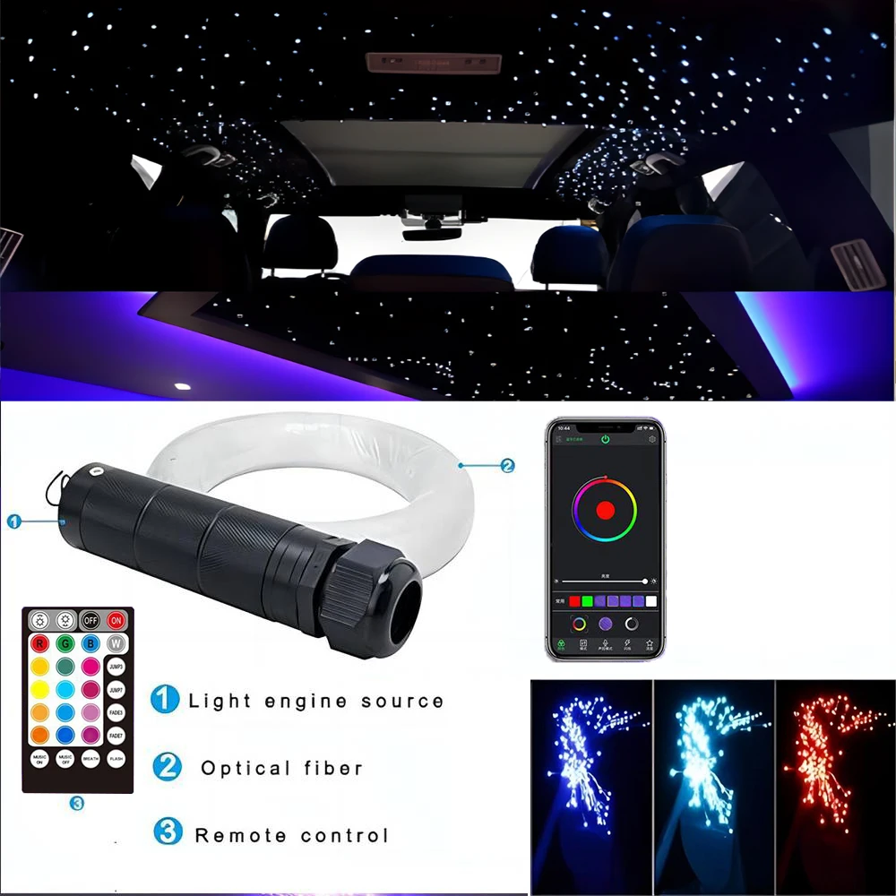 

12V LED Intelligent Fiber Optic Light Car Roof Starry Night Color Changing With Mobile App Infrared Remote Control