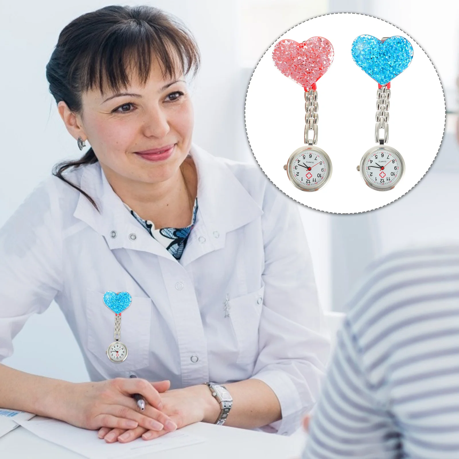 2 Stücke Herz Kristall Krankenschwester Fob Uhren Clip-on Pflege Taschenuhr für Frauen Medizinische Mitarbeiter Hängende Krankenschwestern Uhr