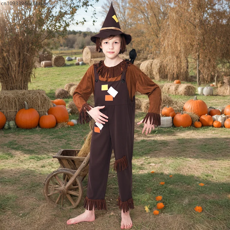

enfant Scarecrow Brown Overalls Outfits Purim Parade Carnival niño Suit Cosplay Party Fancy Dress World Book Day Costumes