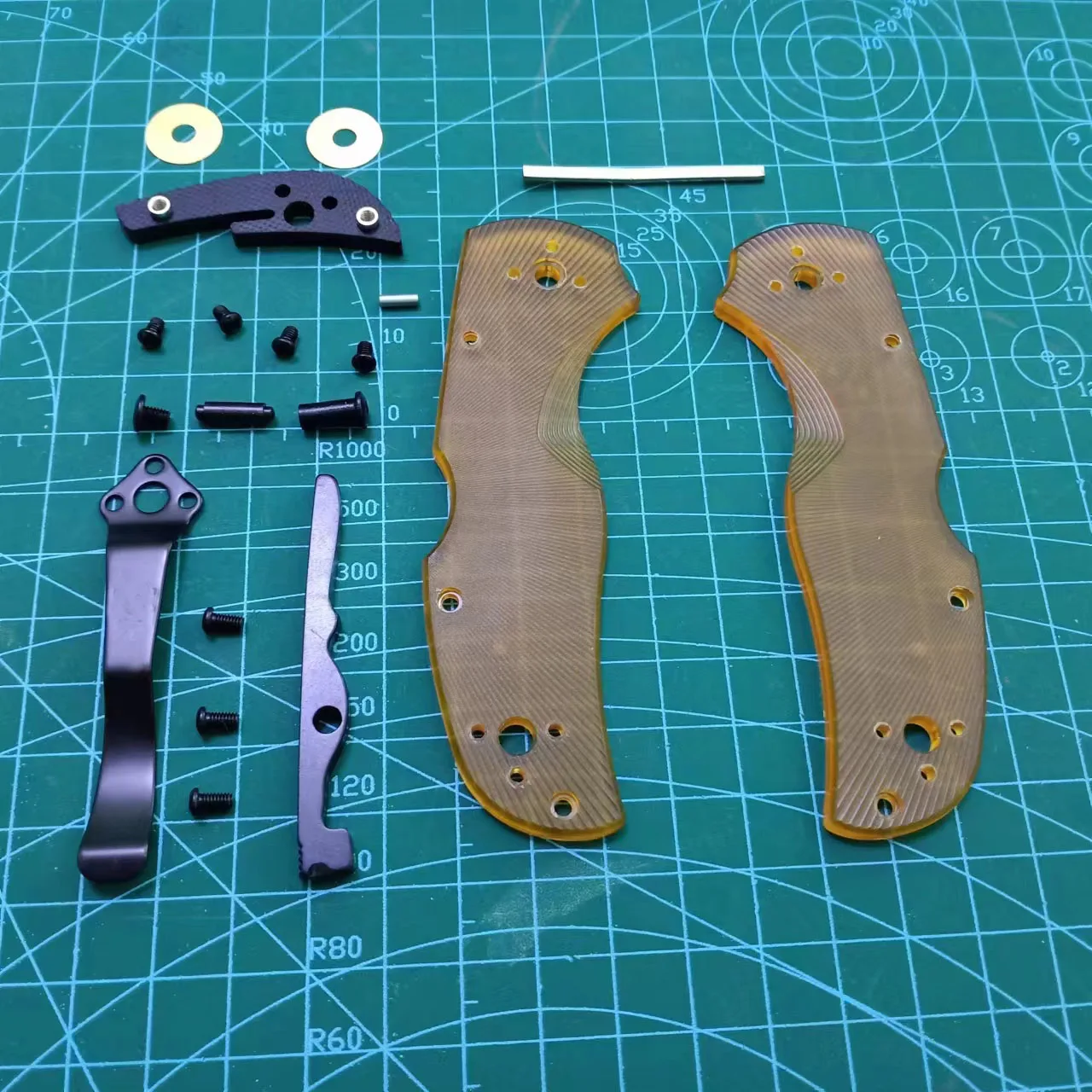 1 Set Custom Made ULTEM PEI Handle Scales With Black Back Clip  For Spyderco C41 Folding Knife