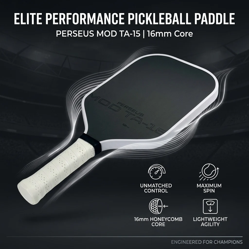 BEN JOHNS PERSEUS MOD TA-15 T700 Carbon Fiber Pickleball Paddle Friction Surface 16mm Polymer Core Enhanced Power&Spin&Control