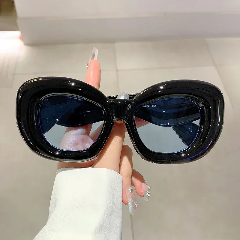 Inflated Rim Square Sunglasses New Stylish Vintage Solid Color Eyewear Trendy Brand Designer Outdoor Women Shades UV400 Glasses