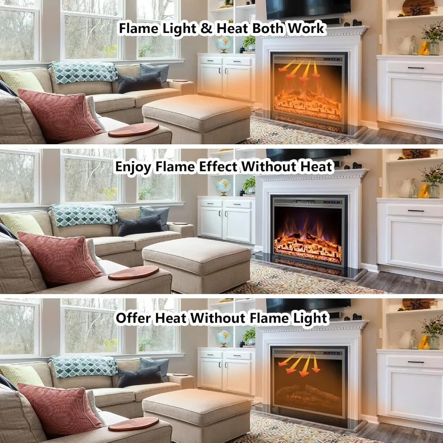 30inch Recessed Electric Fireplace Insert with Remote Control for Modern Living Room or Bedroom Heating Adjustable Flame Colors