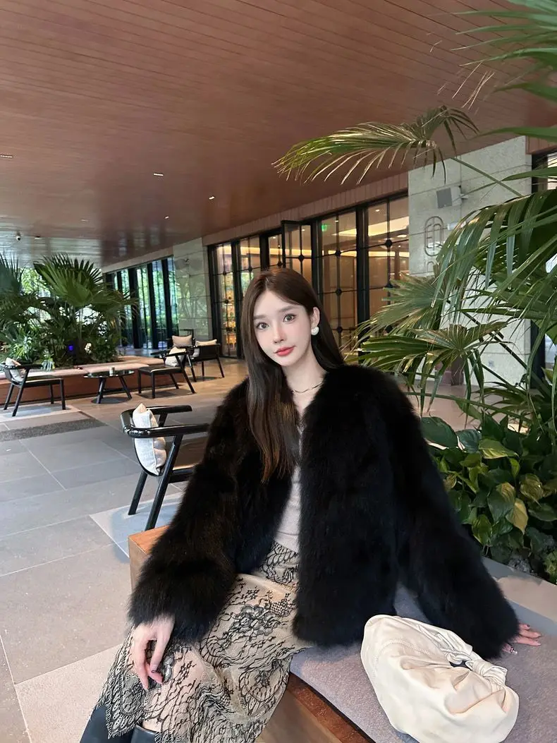 인조 모피 넥 워머 코트 여성용 데미 시즌 플러시 슬렌더 자카드 스트리트웨어 고딕 텐더 의상 클린 윈드브레이커 벨트 OL