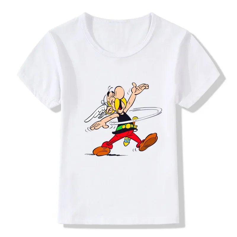 Camiseta divertida con estampado de dibujos animados de Las Aventuras de Asterix y Obelix para niños, ropa informal de verano para niñas, Tops,HKP5448