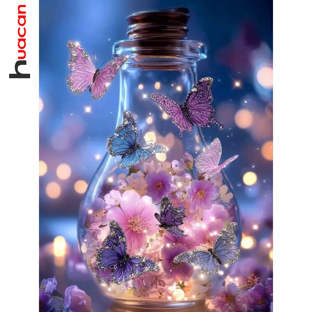 Huacan Vollquadratische und runde Diamantmalerei, Flasche, Pflaumenblüte, Schmetterling, Diamantstickerei, Blumenkunst, Bild aus Strass
