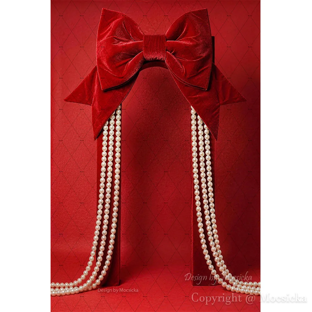Mocsicka Red Pink Bow Curtain Pearl Background Adult Girl Wedding Birthday Photo Studio Backdrop Photography Baby Show Photozone