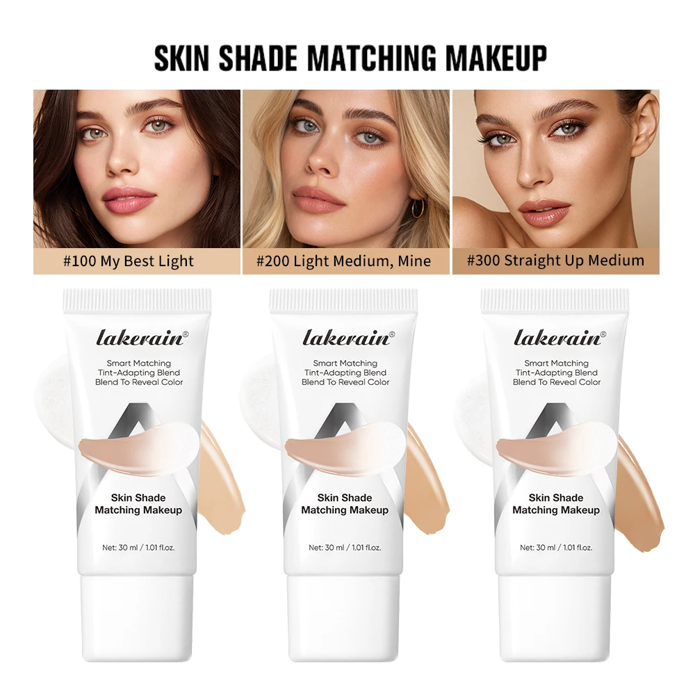 Lakerain Color Changing Liquid Foundation Coverage Skin Shade Matching Makeup SPF15 Moisturizing Even Toning Natural Makeup