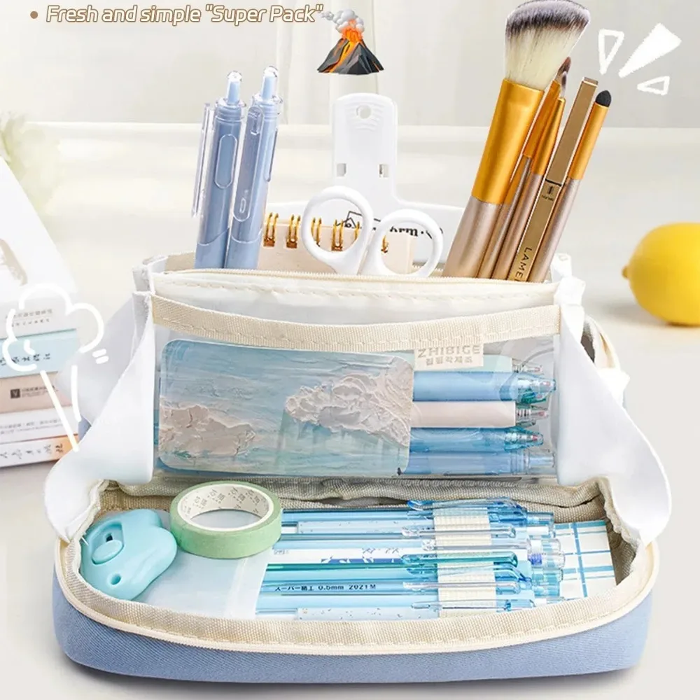 New Large Capacity Pencil Case School Supplies Multi-Functional Cosmetic Bag Canvas Solid Color Pencil Pouch Students