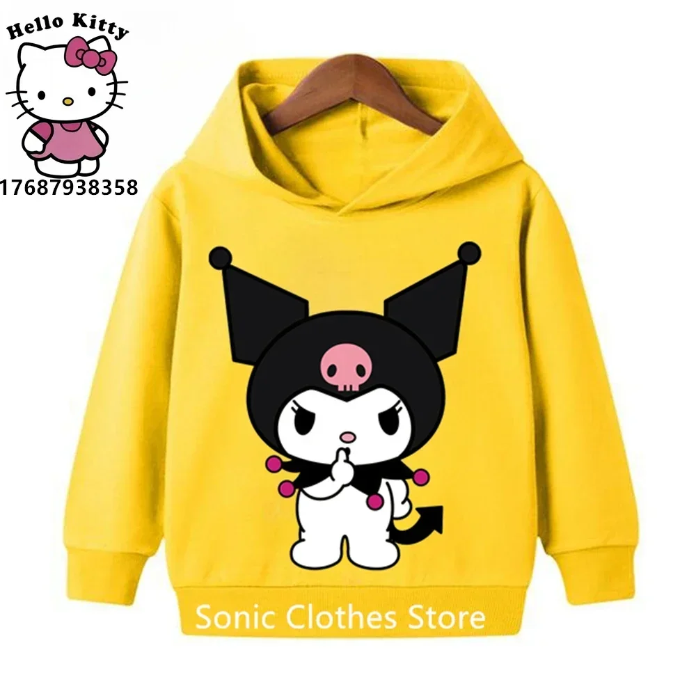 Kids Girls Kuromi Anime Hoodies  Long Sleeve Sweatshirts Children Spring Autumn 3-14 Years Old Cartoon Casual Hooded Tops