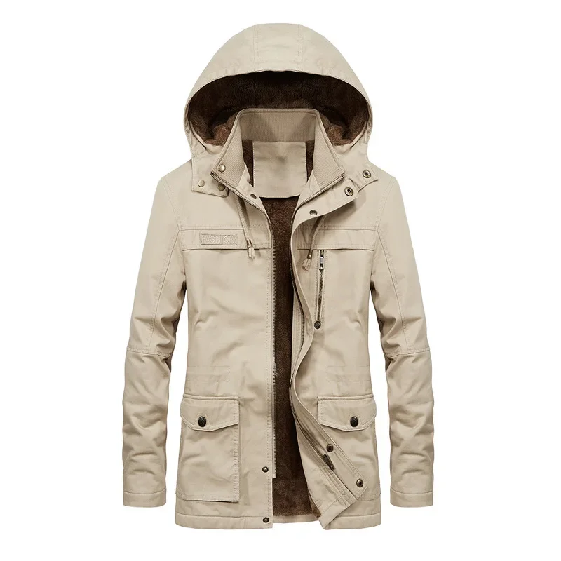 

Mens Thick Warm Man Jacket Winter Parkas Casual Cotton Padded Jacket Male Multi-Pocket Fur Hoodies Men Parka Military Cargo Coat