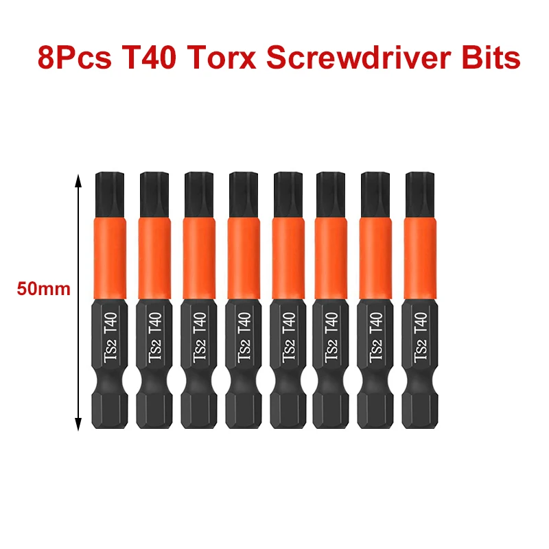 8Pcs 50mm Torx Bit Set Magnetic Torx Screwdriver Bits 1/4 Inch Hex Shank T20 T25 T30 T40 Impact Driver Set