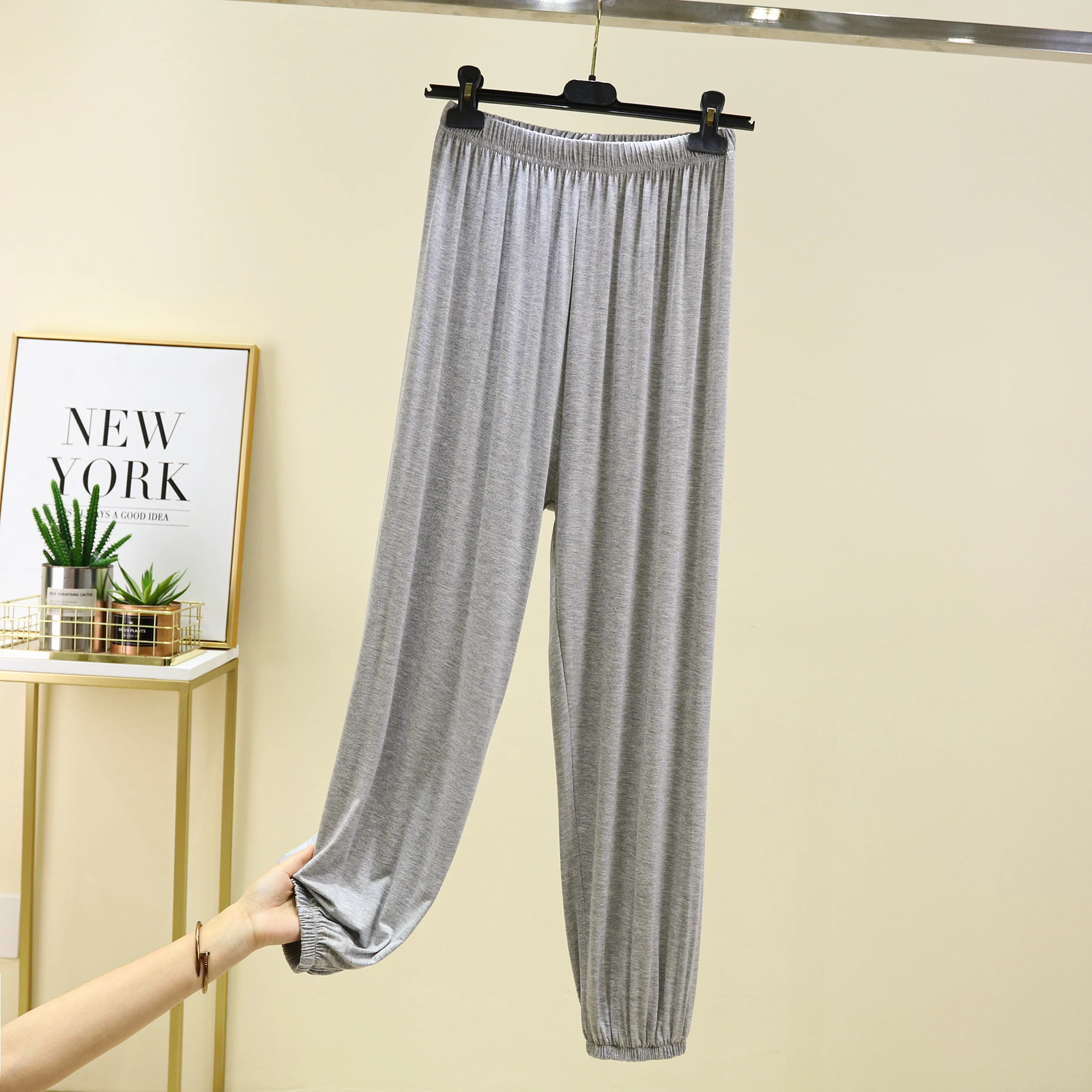 Modal Loose Fit Women's Summer Lightweight Mosquito-Resistant Trousers High Waist Wide Leg Elastic Cuffed Casual Pants