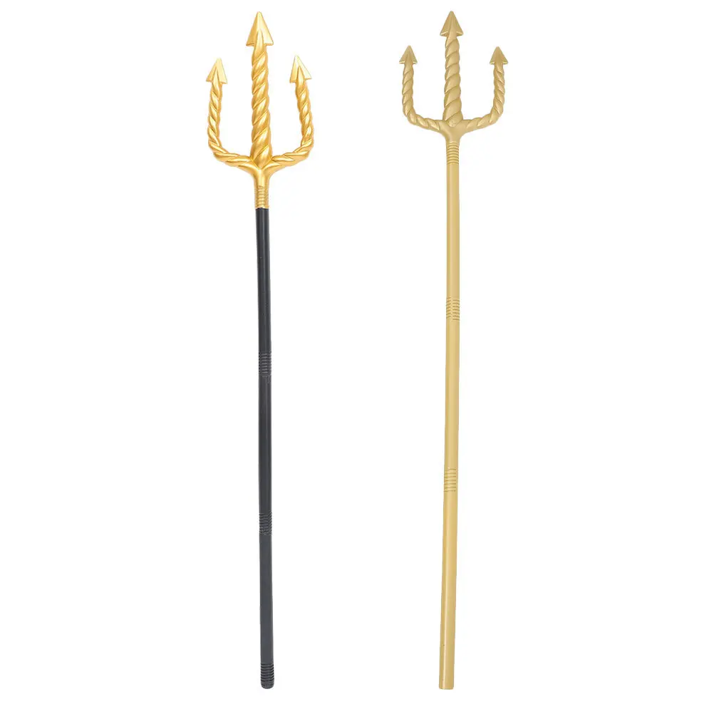 2pcs Trident Costume Prop Golden Devil Fork For Kids Adults Halloween Party Performance Demon Cosplay Accessory Plastic Pitch