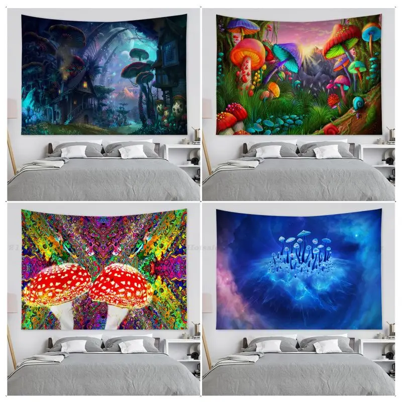 

Psychedelic Mushroom Tapestry Tapestry Art Printing Indian Buddha Wall Decoration Witchcraft Bohemian Hippie INS Home Decor