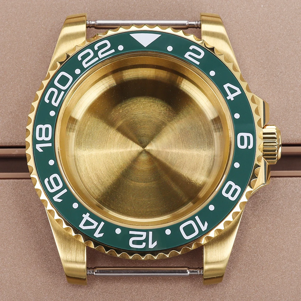

NH35 40mm Gold Watch Case C3 Luminous Ceramic Bezel Sapphire Glass For SUB NH35 NH36 NH34 Miyota8215 ETA 2824 High Quality Parts