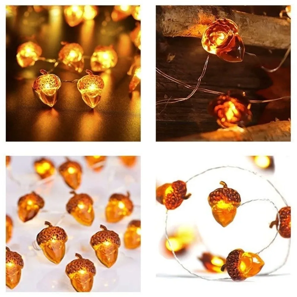 Thanksgiving Decorations Acorn String Lights Battery Powered Festive Fall-Themed Acorn Copper Wire String Lights