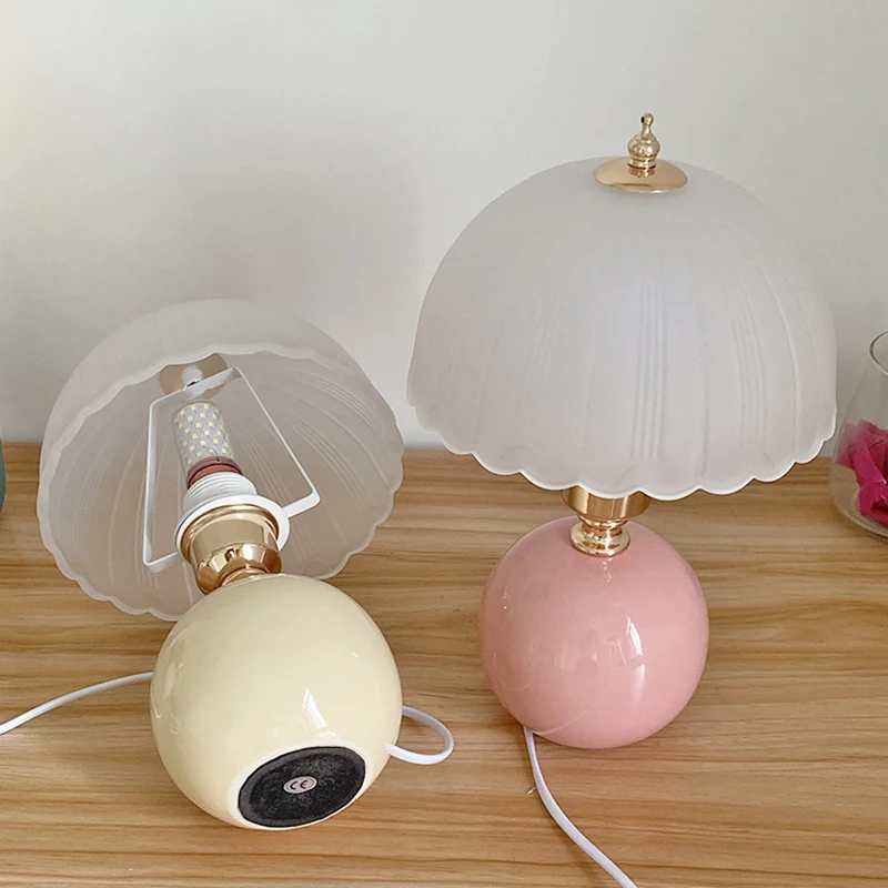 Modern Ceramic Simple Glass Cover Bedroom Bedside Table Lamp Children's Room Small Table Lamp Warm Reading Small Book Lamp
