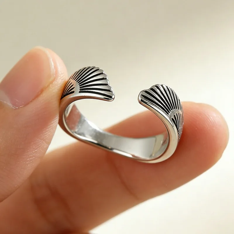 Retro Wing Personalized 925 Sterling Silver Jewelry Creative Hip-hop Feather Opening Rings 02880