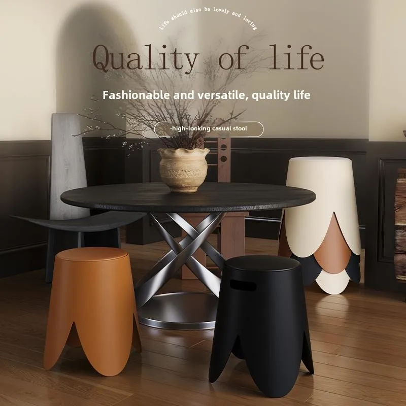 Vintage PP Stool for New Home Thickened Stackable Dining Stool  Sturdy Durable Spare Stools  Light Luxury Petal seat with Handle