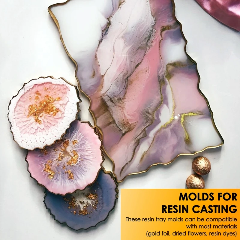 Stock Quantity 2 Pieces Tray Silicone Mold Kit Irregular Epoxy Resin Tray Molds For DIY Crafts (Rectangle+Round)