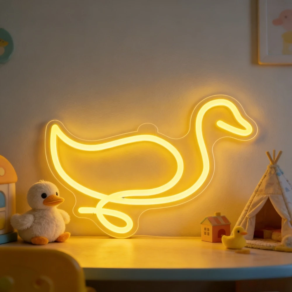 

Неоновая LED-лампа в виде милой уточки, USB, с регулировкой яркости, для детской комнаты, спальни, игровой комнаты, яркий светильник, подарок на бэби-шауэр