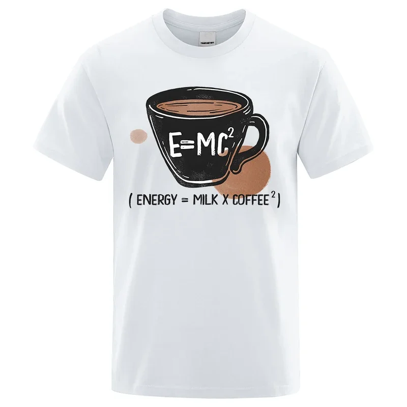 Energy = milk * coffee² personality funny printed T-shirt male fashion casual short sleeve pocket cotton clothing oversized tshi