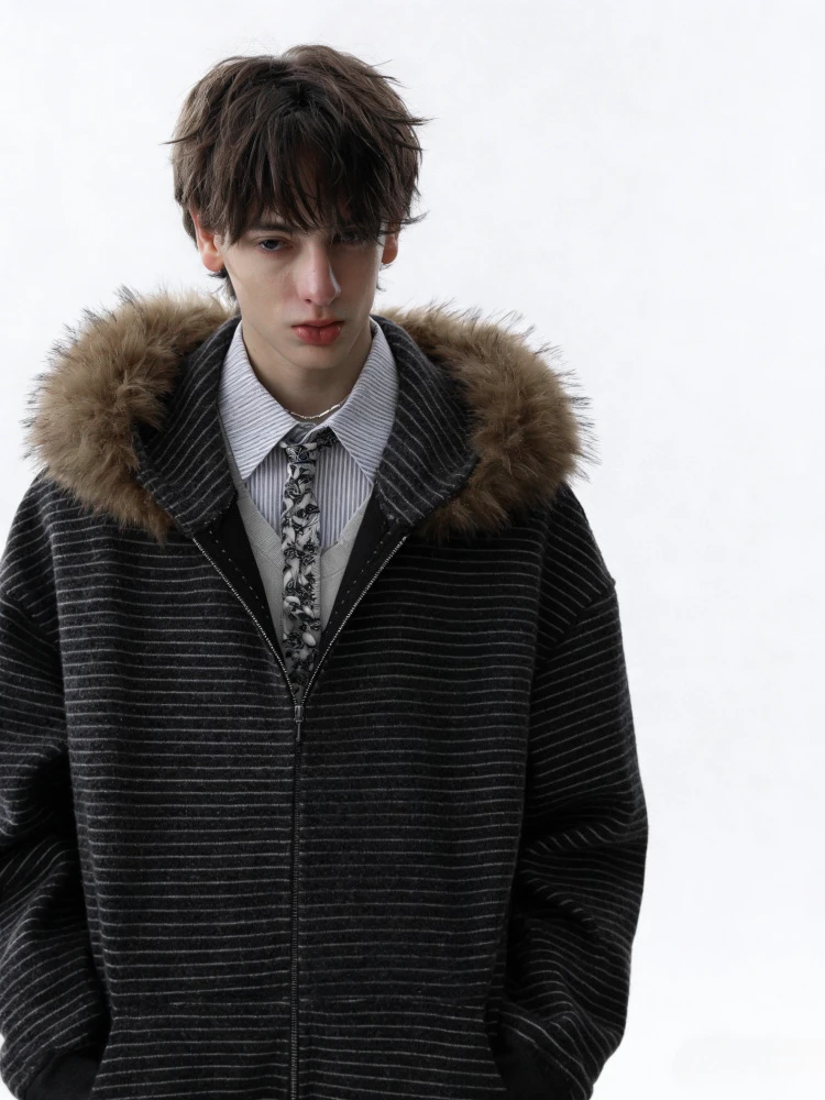 

American Retro Faux Fur Collar Hooded Coats Women Y2K Streetwear Warm Harajuku Loose Casual Jacket Subculture Harajuku Cardigan